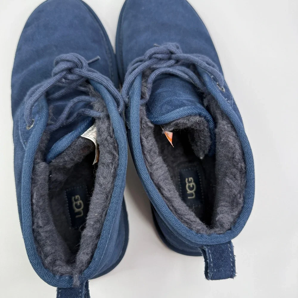 UGG Neumel Boot Mens 11 Navy Blue Suede Lace Up Shearling Lined Chukka 3236